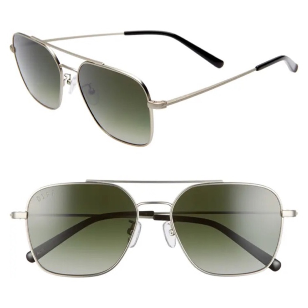 DIFF Ace Sunglasses Polarized Aviators Silver Frame Green Gradient Lenses NWT - Picture 5 of 5
